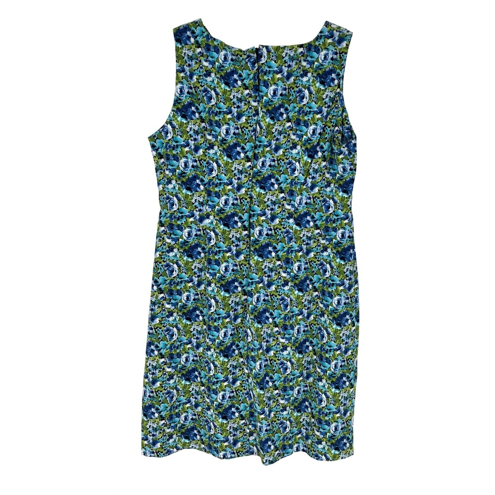 CDC Floral Sleeveless Sheath Dress 12 Blue Green Coastal Feminine Summer Events - Picture 3 of 5